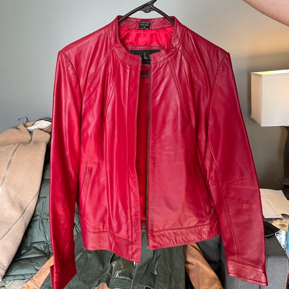 Women’s red leather jacket